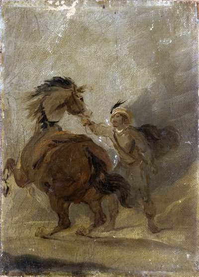Ein Mann hält ein Pferd von Sir Peter Francis Bourgeois